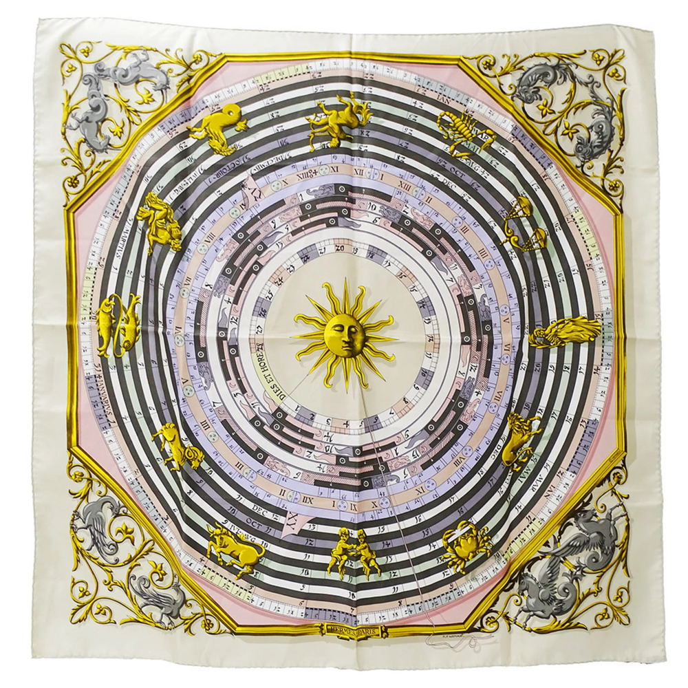 Hermes scarf/muffler for women, brand name, Carre 90, DIES ET HORE, astrology...